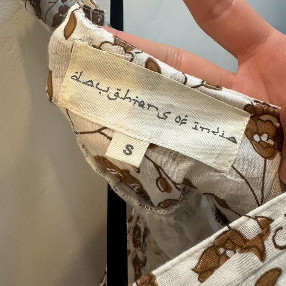 Daughters of India Lopa Floral Maxi Dress Cream & Brown flowy sz S 100% cotton - Picture 3 of 9